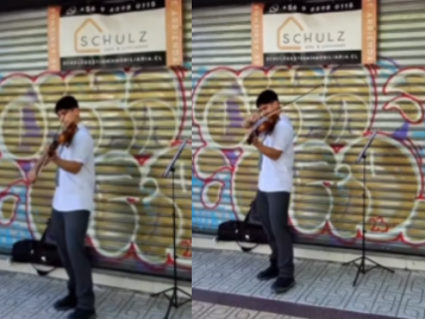 Joven de Talca toca violín en la calle para reunir dinero y comprarle una plancha a su madre
